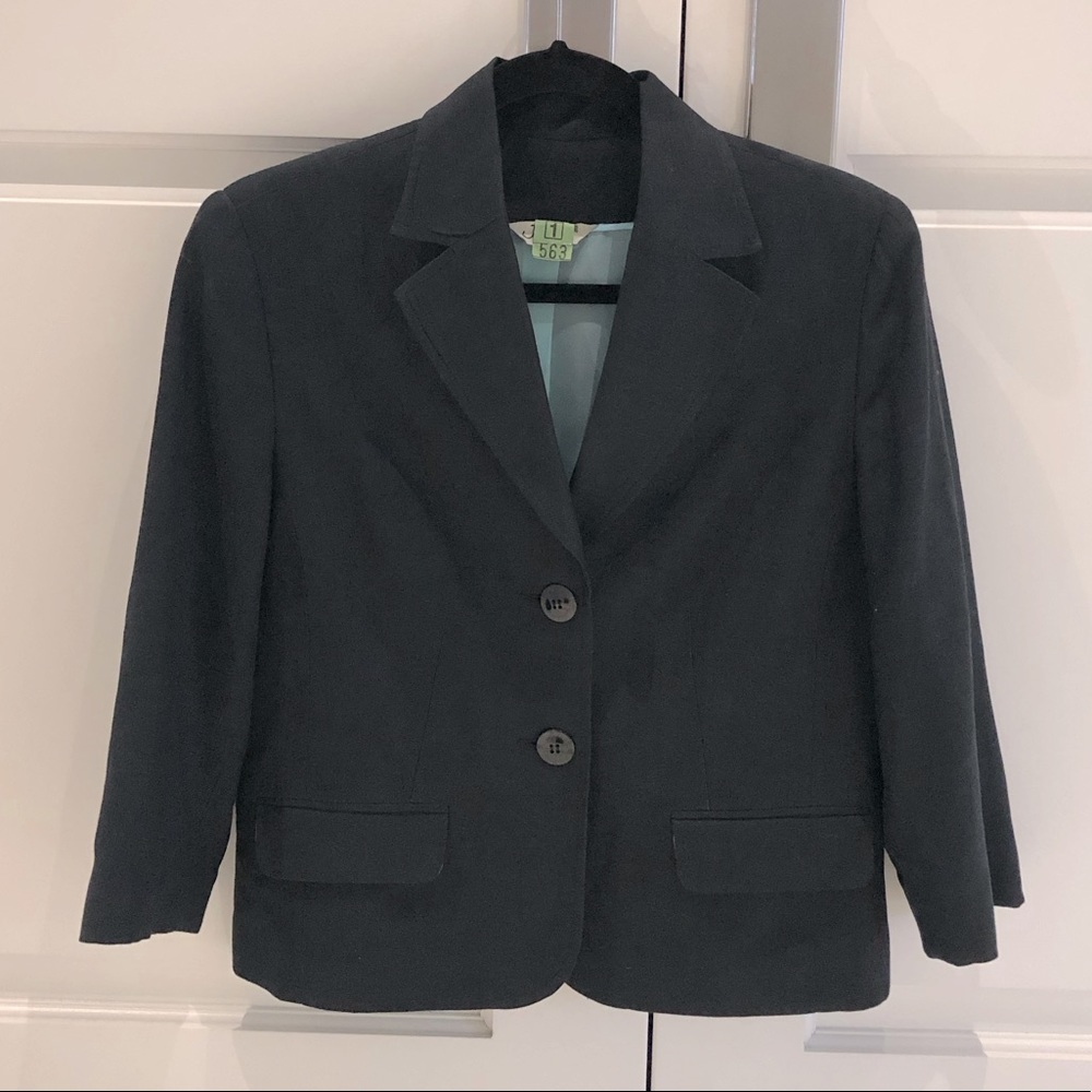 Linen-blend Cropped Black Blazer - Petite